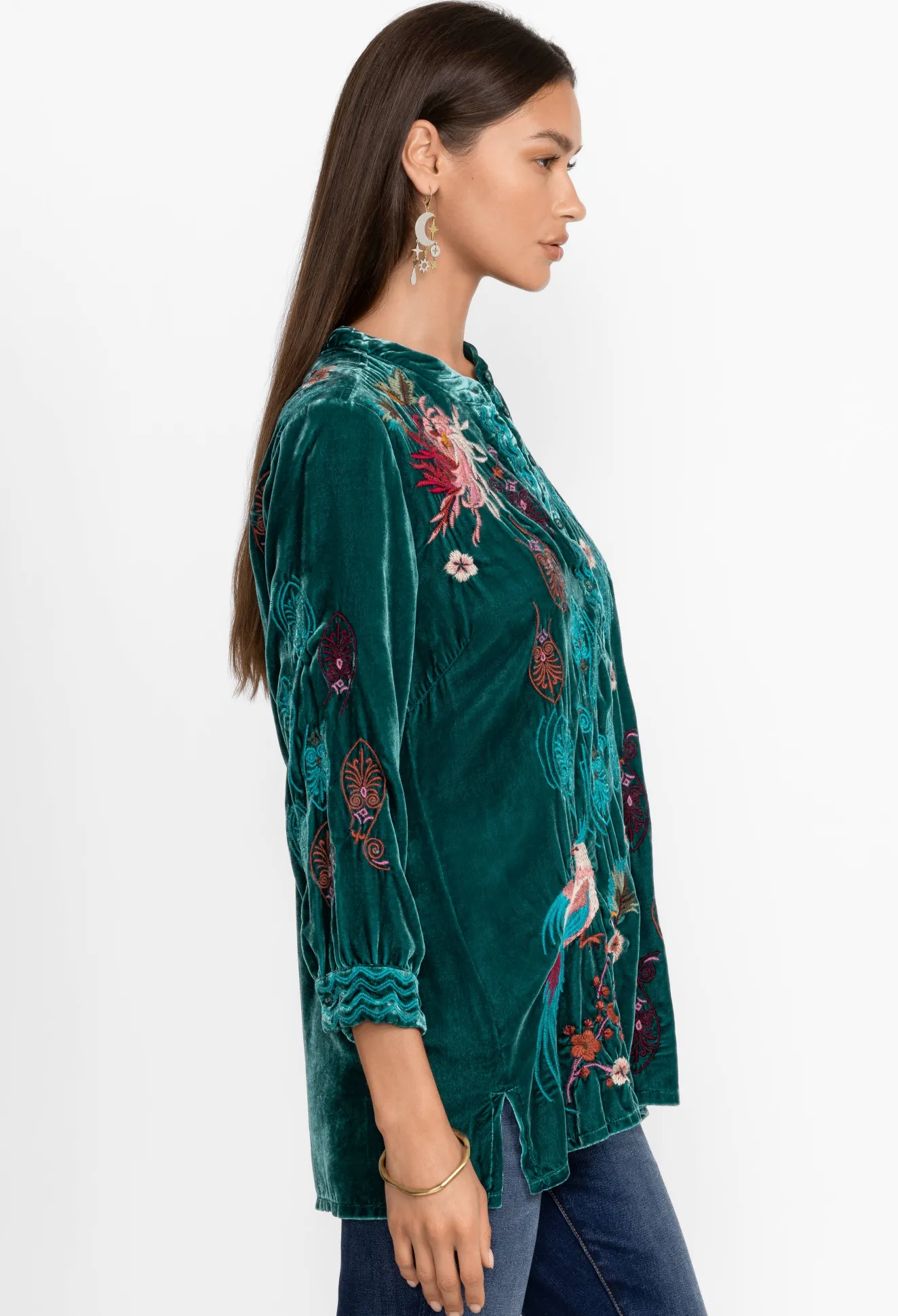 Women Johnny Was Ashira Velvet Henley Shirt Tunic