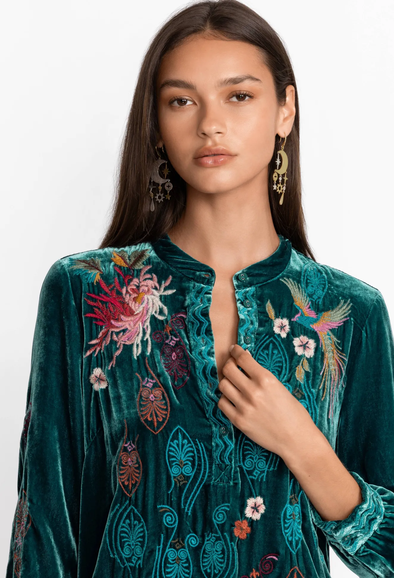 Women Johnny Was Ashira Velvet Henley Shirt Tunic