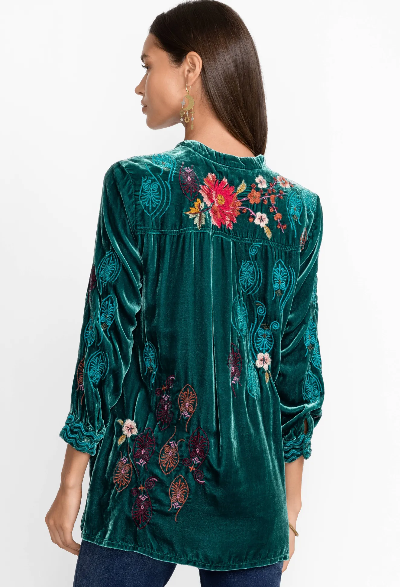 Women Johnny Was Ashira Velvet Henley Shirt Tunic