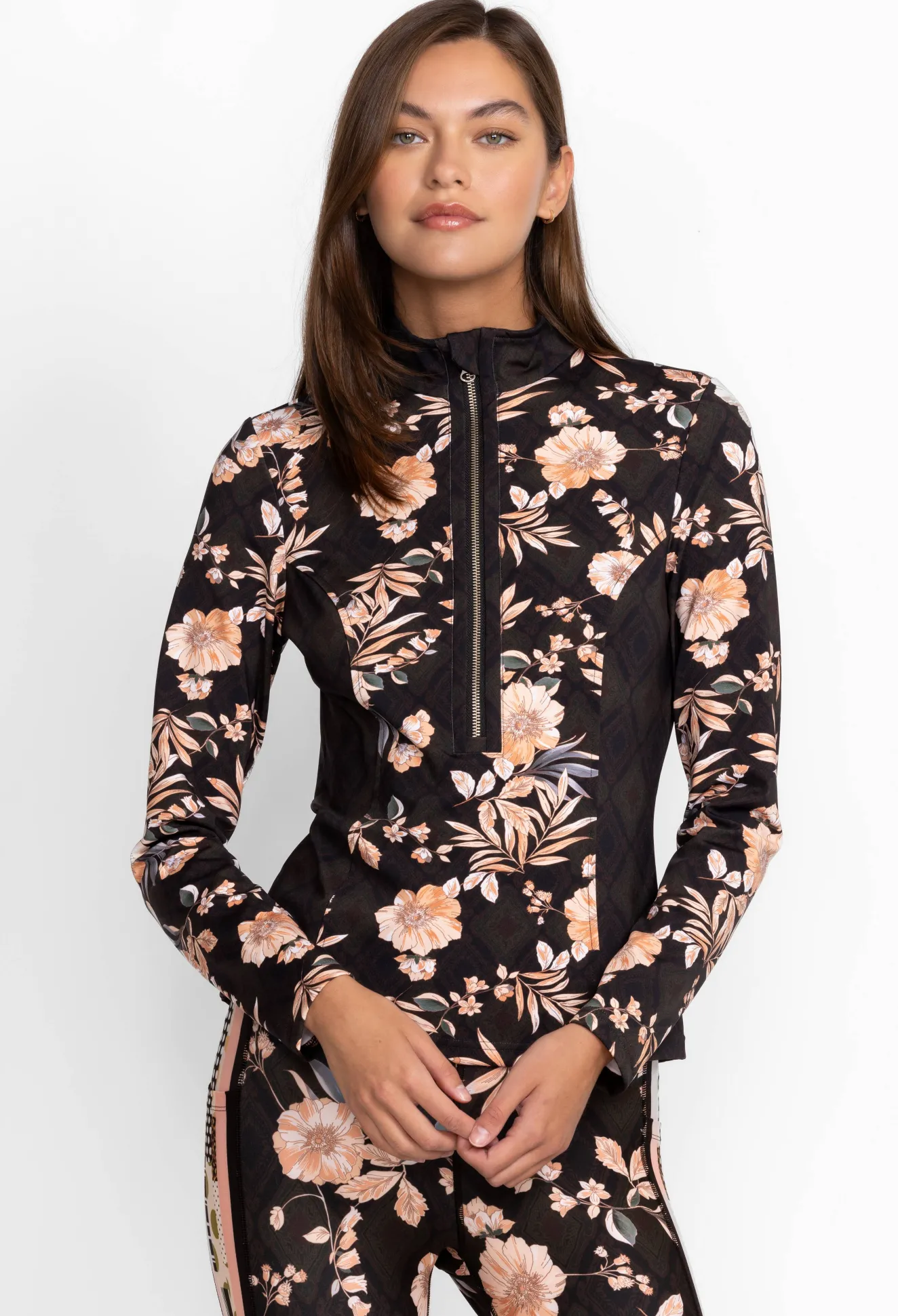 Women Johnny Was Blocked Athletic Mock Neck Pullover