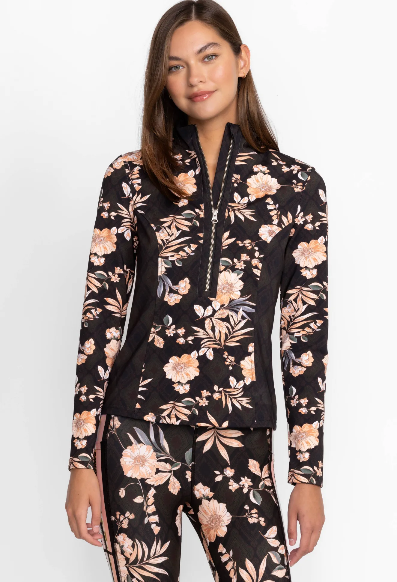 Women Johnny Was Blocked Athletic Mock Neck Pullover