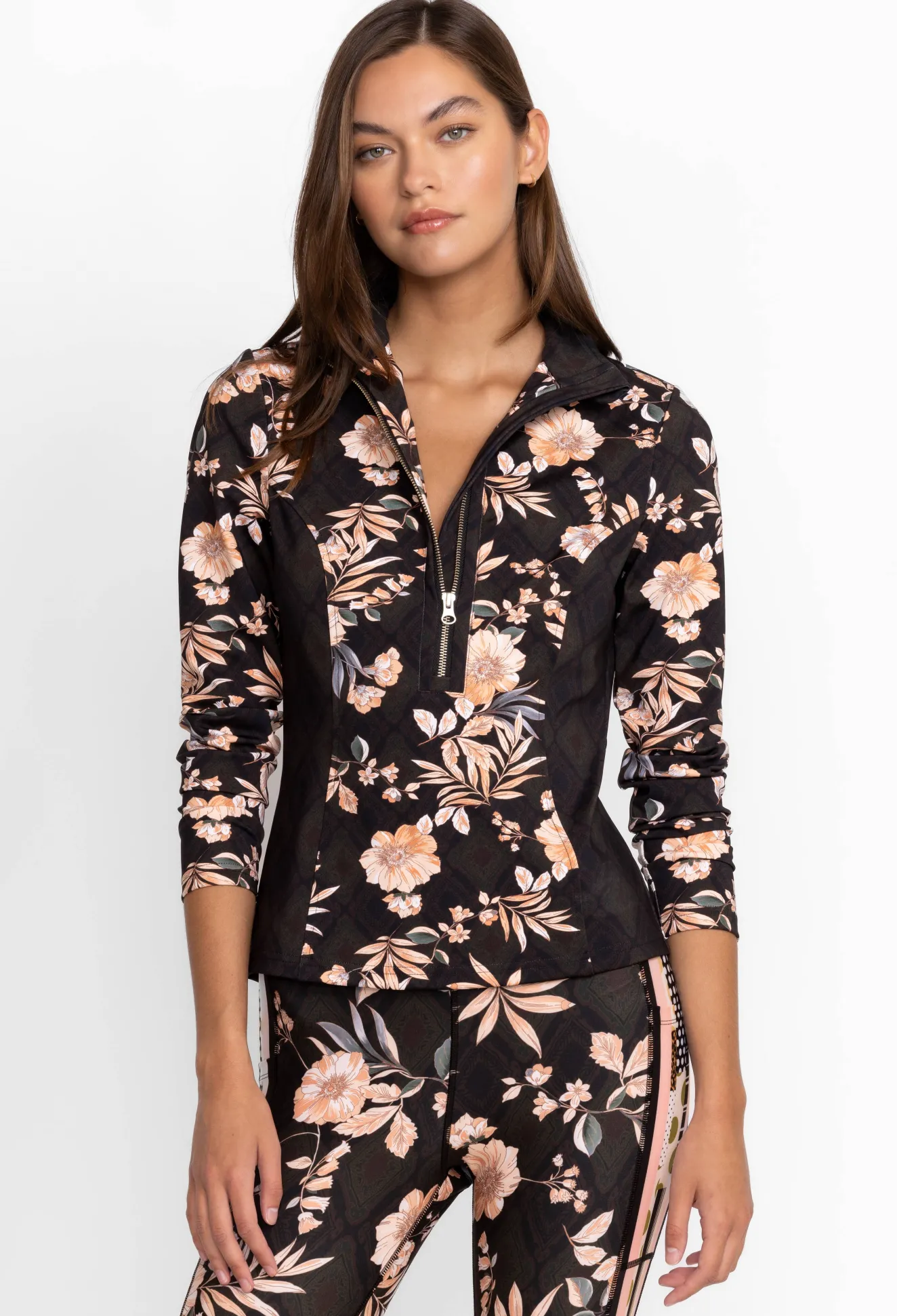 Women Johnny Was Blocked Athletic Mock Neck Pullover