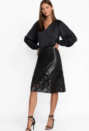 Women Johnny Was Enid Vegan Leather Midi Skirt
