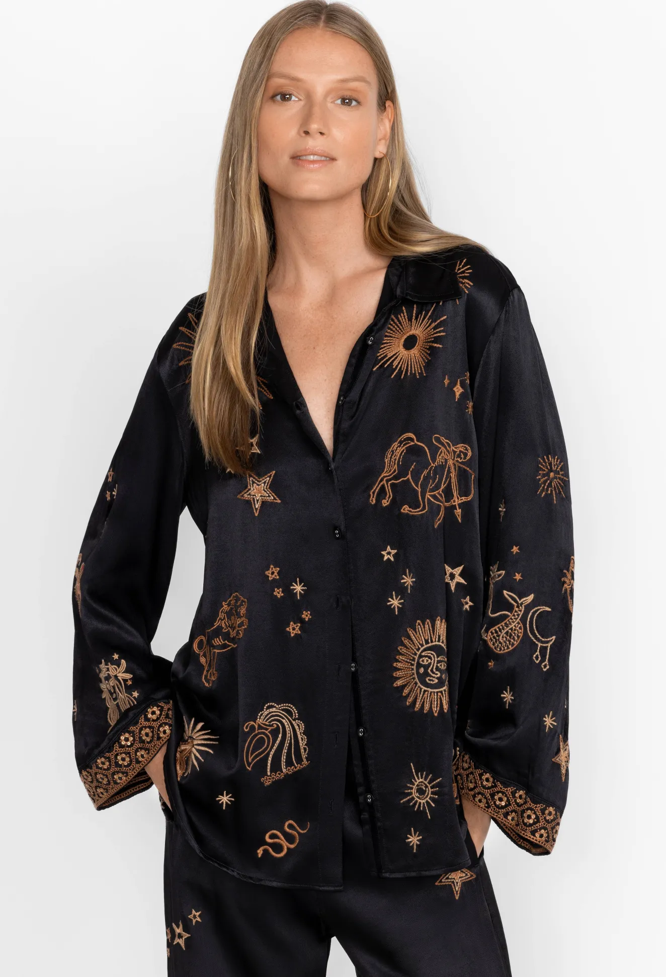 Women Johnny Was Estrella Kimono Sleeve Oversized Shirt