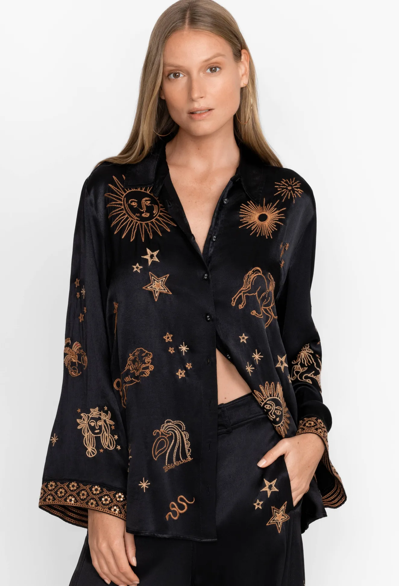 Women Johnny Was Estrella Kimono Sleeve Oversized Shirt