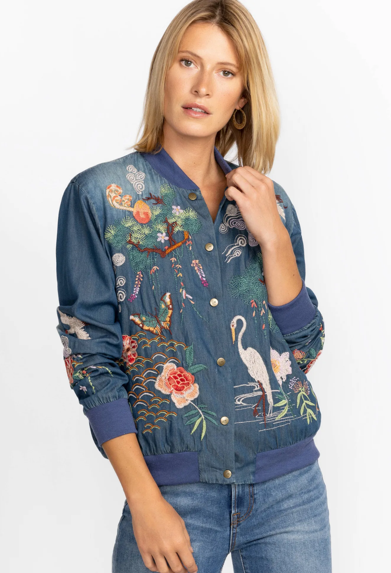 Women Johnny Was Heron Button Up Bomber Jacket