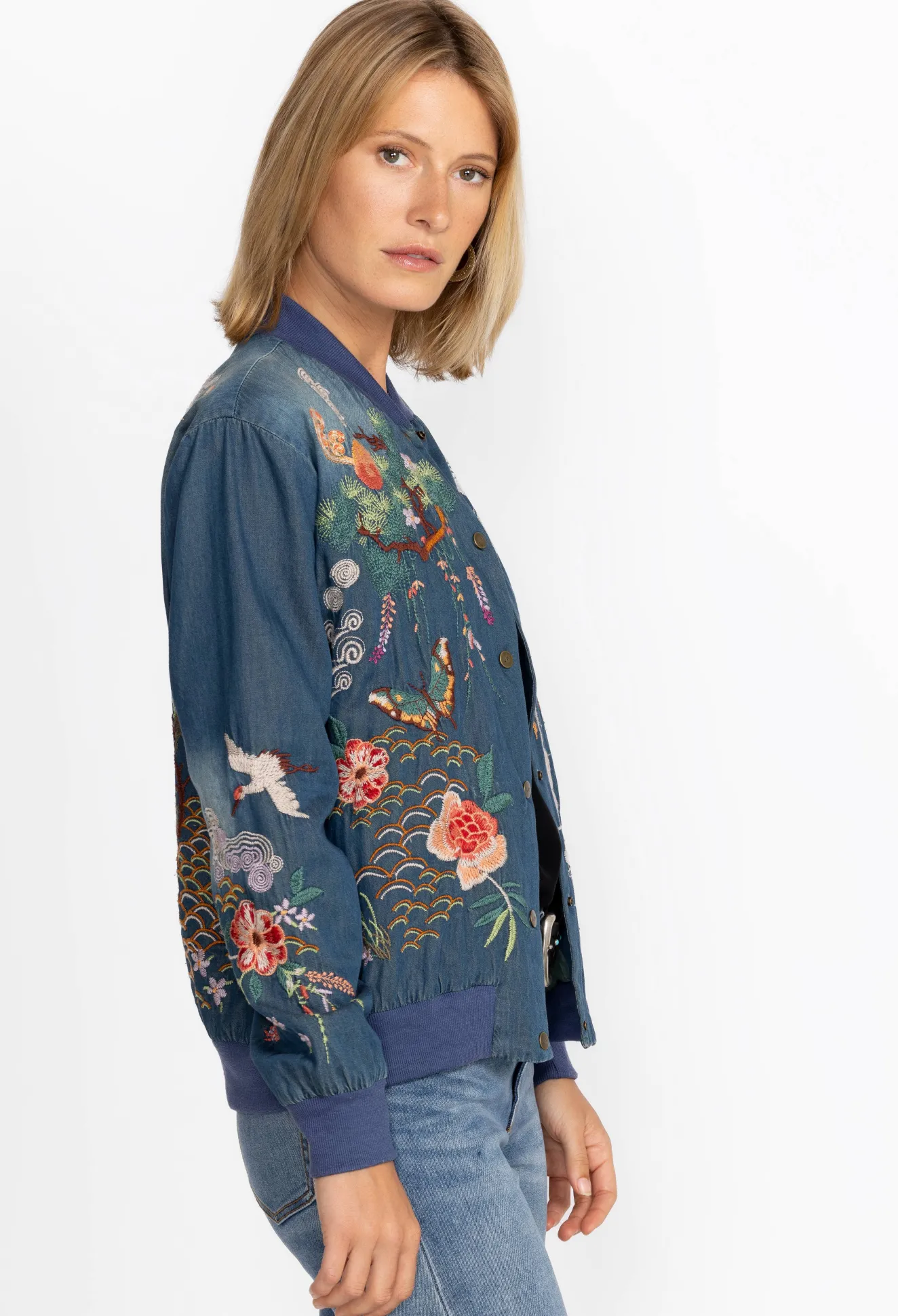 Women Johnny Was Heron Button Up Bomber Jacket