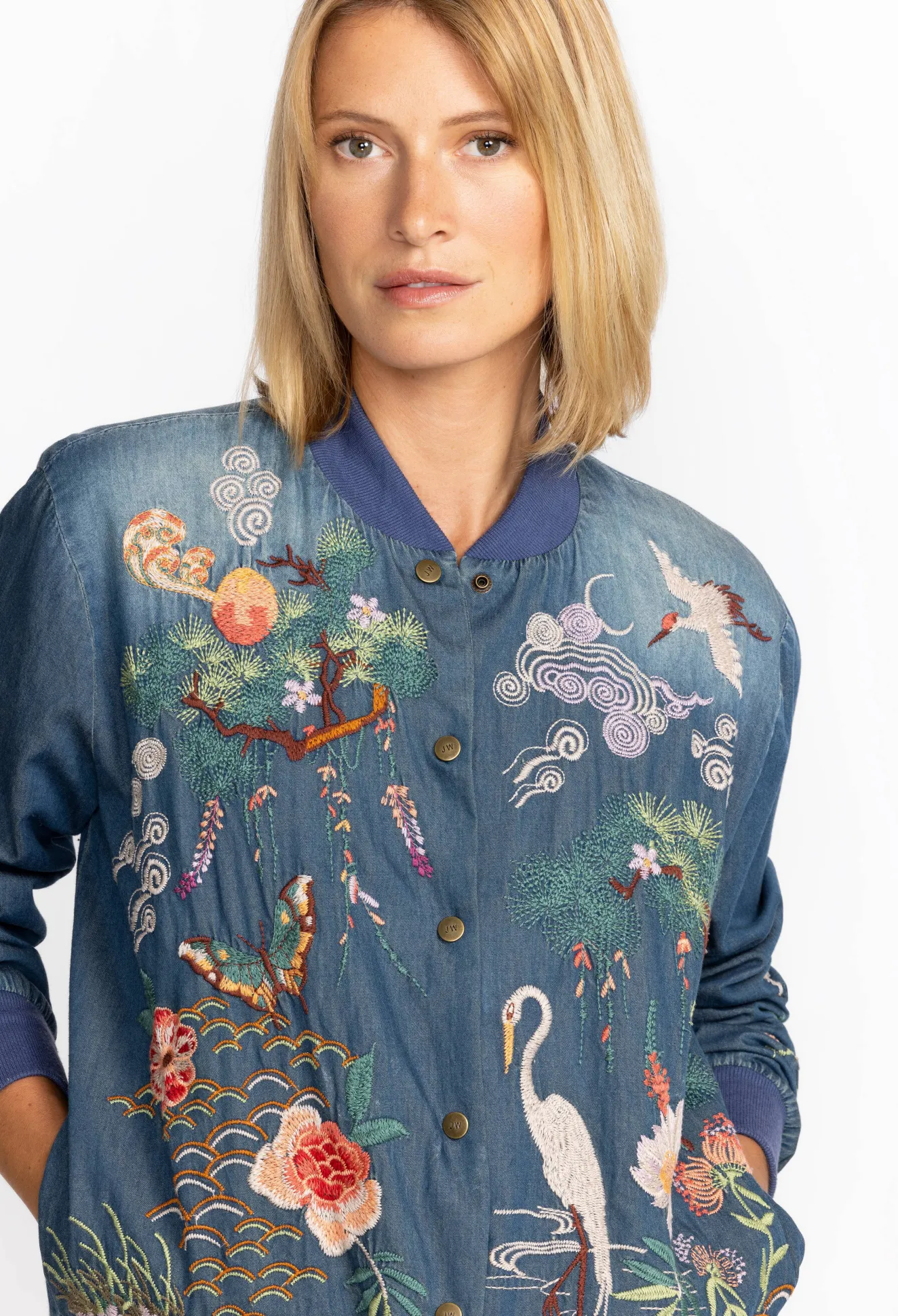 Women Johnny Was Heron Button Up Bomber Jacket