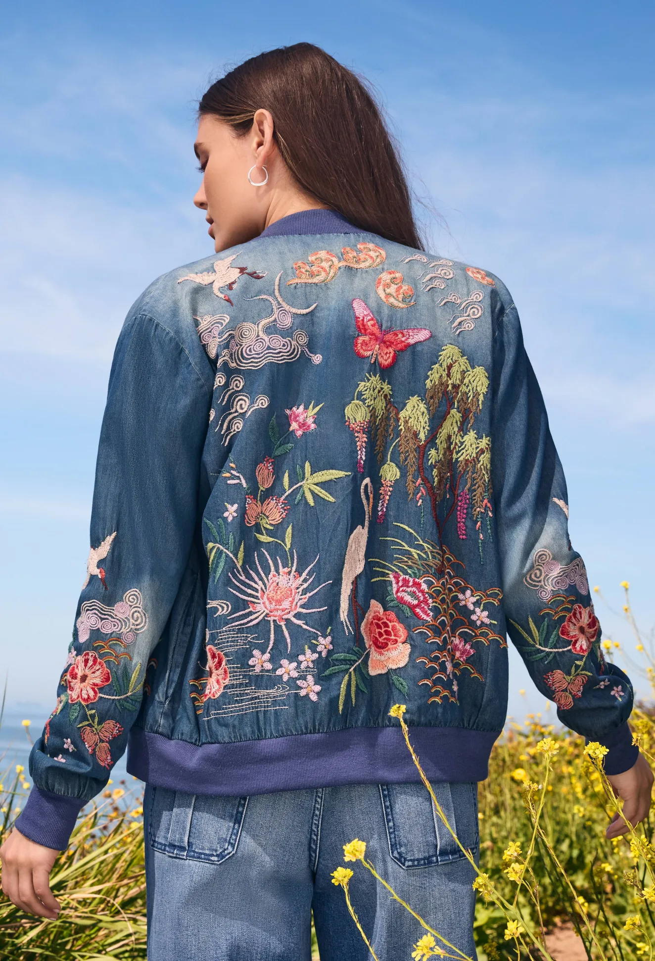 Women Johnny Was Heron Button Up Bomber Jacket