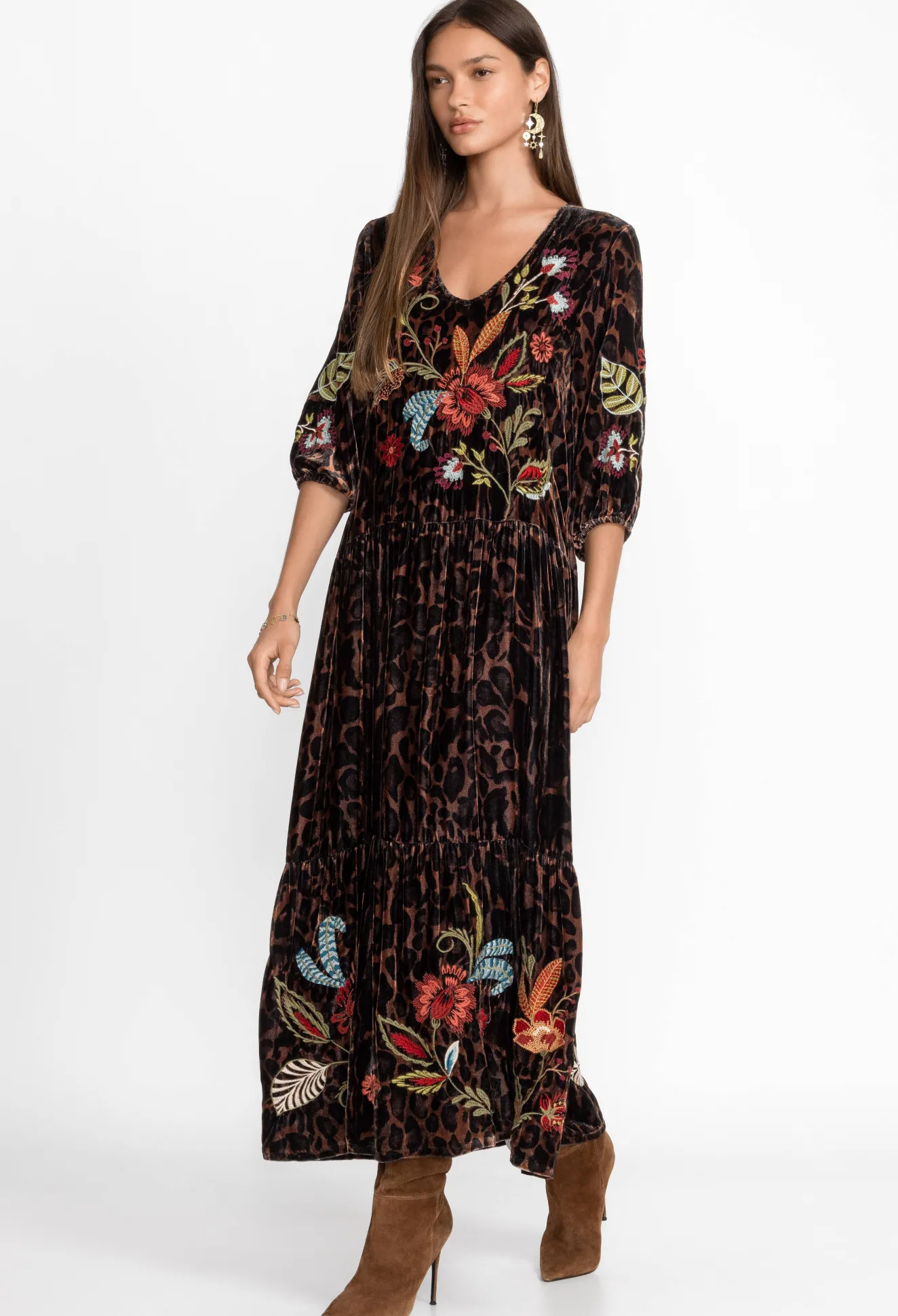 Women Johnny Was Isabella Velvet Tiered Dress