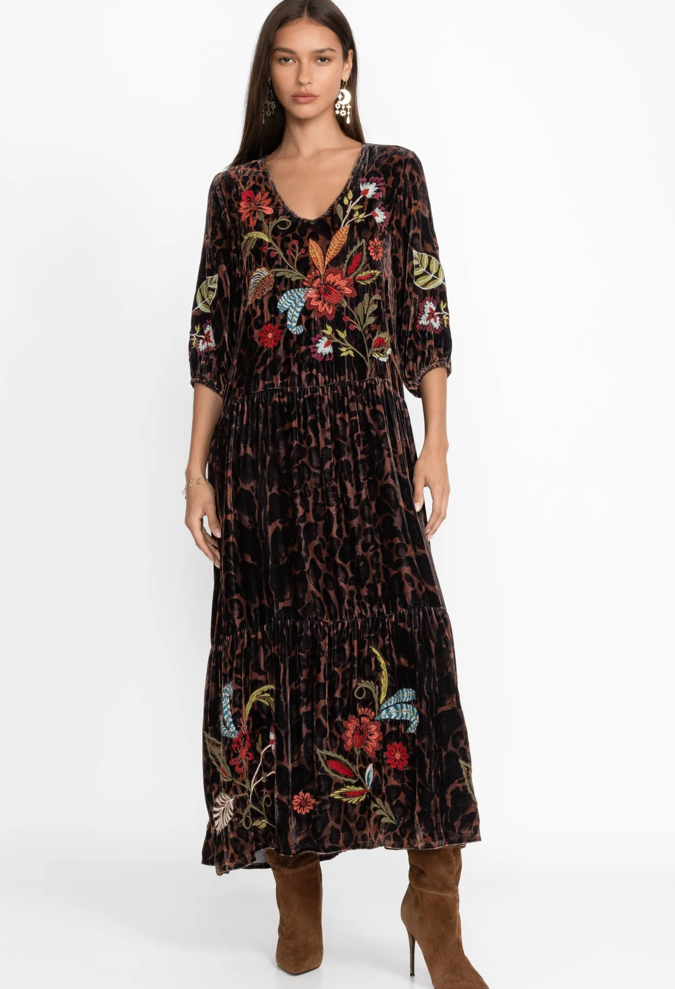 Women Johnny Was Isabella Velvet Tiered Dress