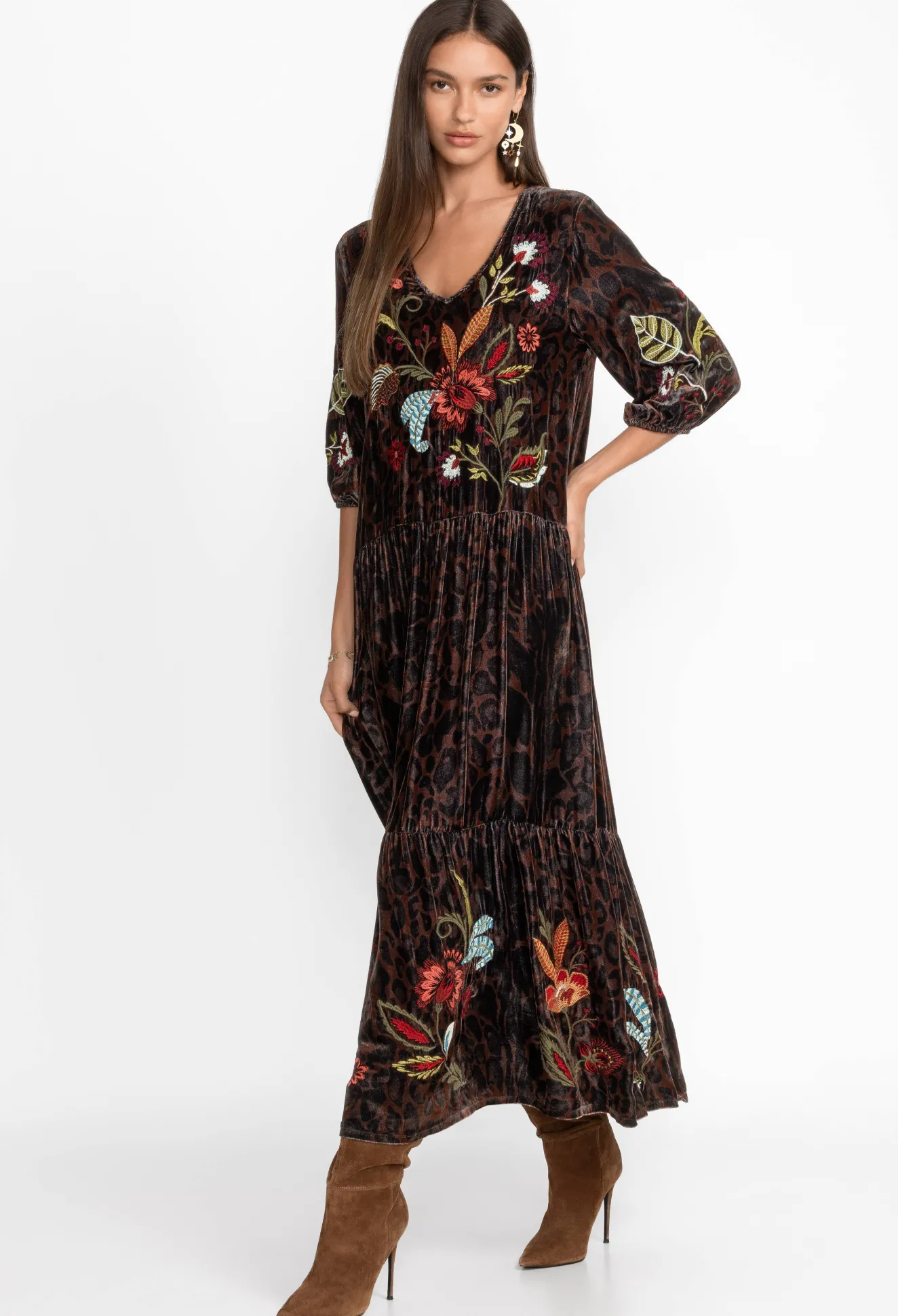 Women Johnny Was Isabella Velvet Tiered Dress