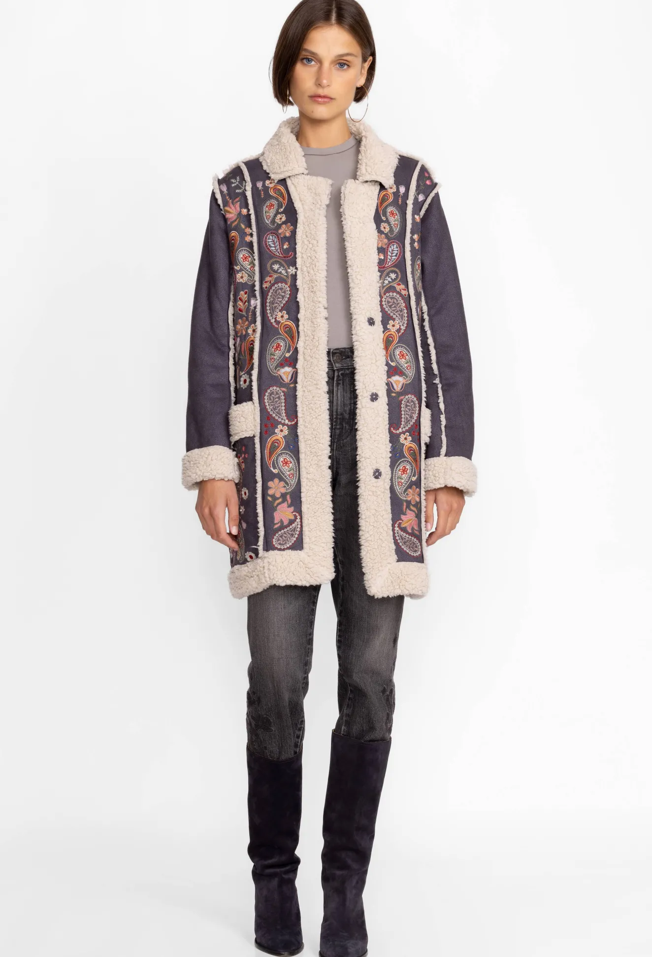 Women Johnny Was Lori Suede Sherpa Jacket