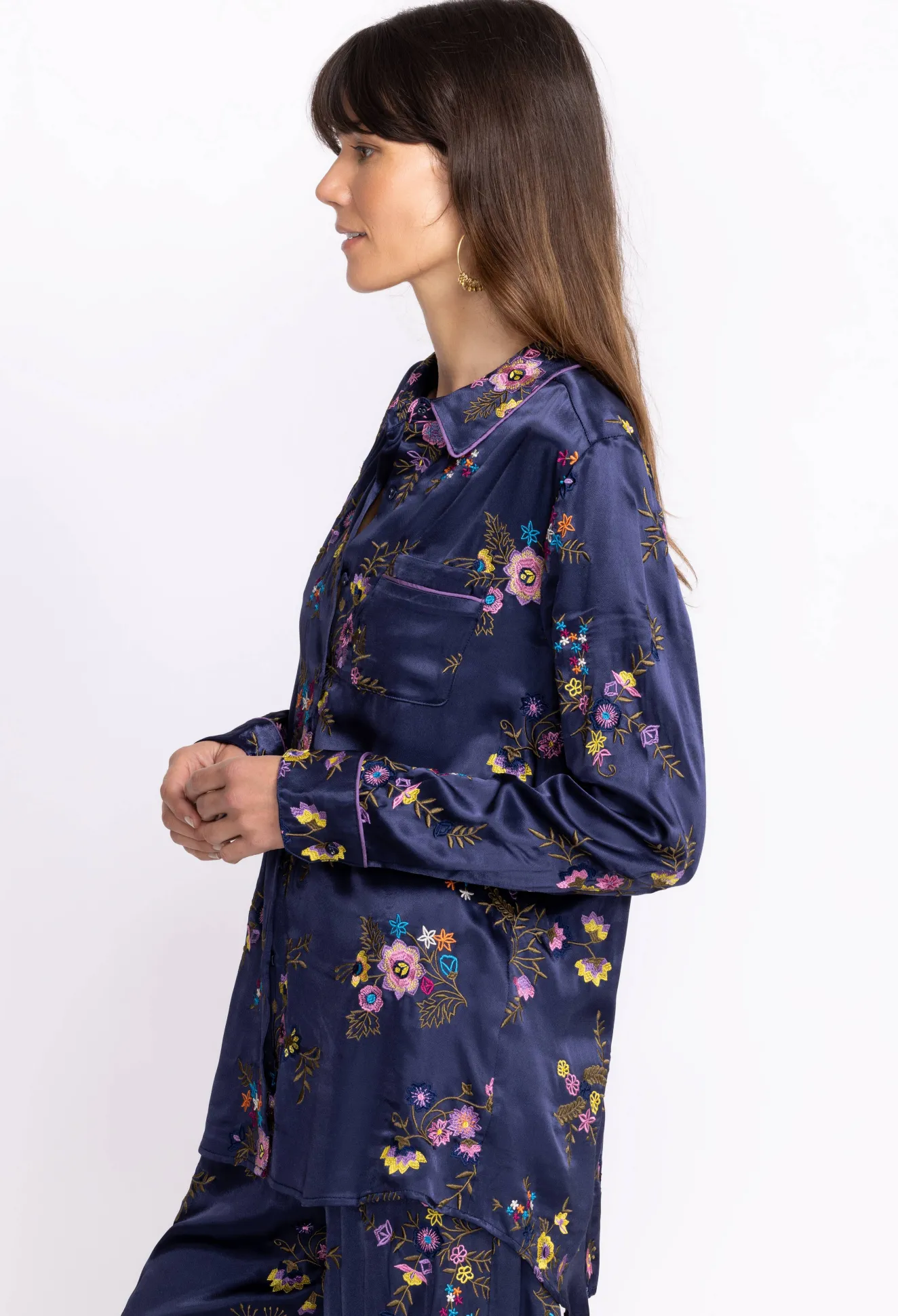 Women Johnny Was Misty Rayon Button Down Shirt