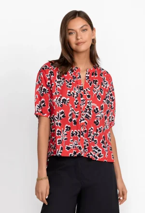 Women Johnny Was Shirred Neck Button Down Blouse