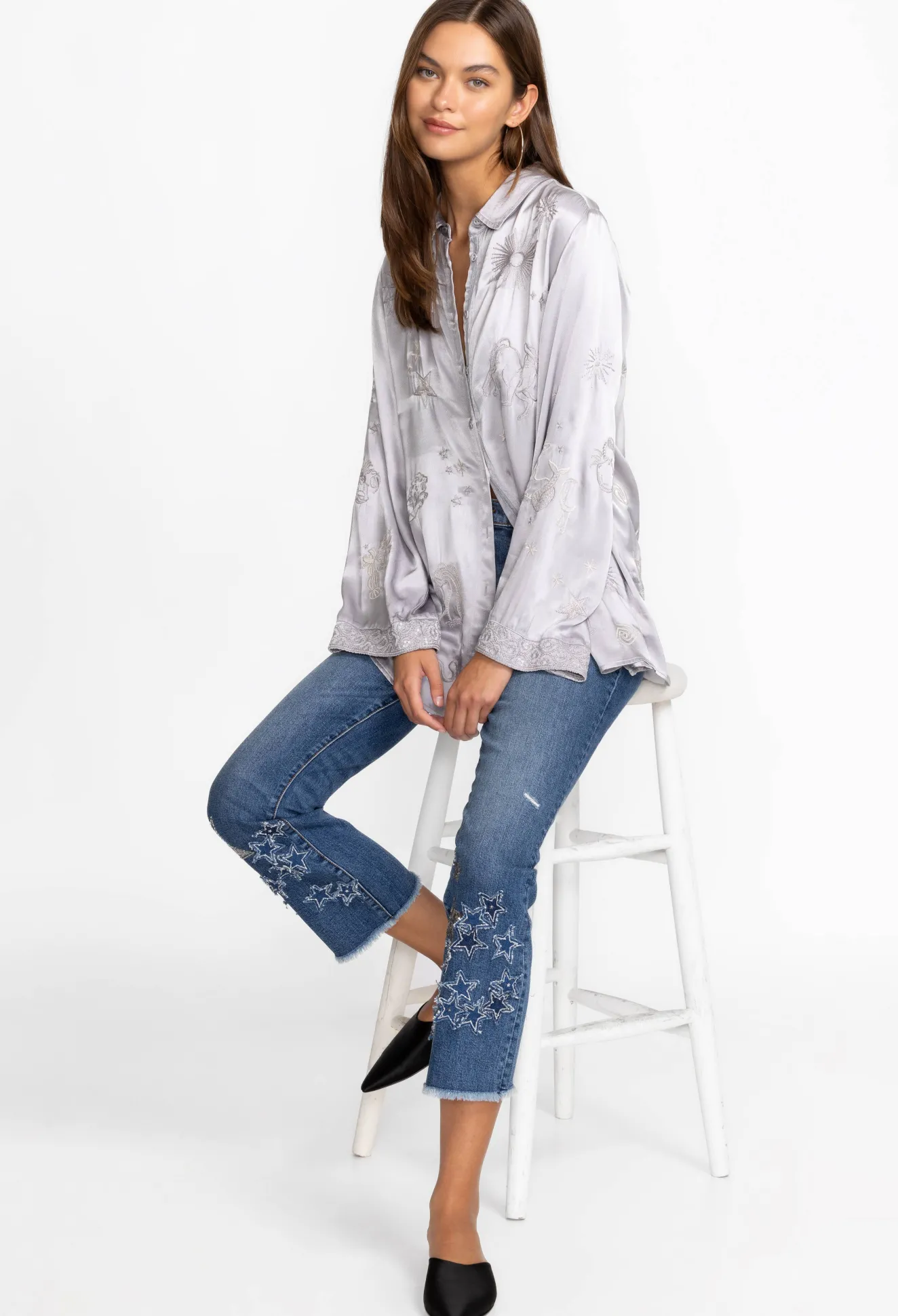 Women Johnny Was Stars Dance Cropped Baby Boot Jean