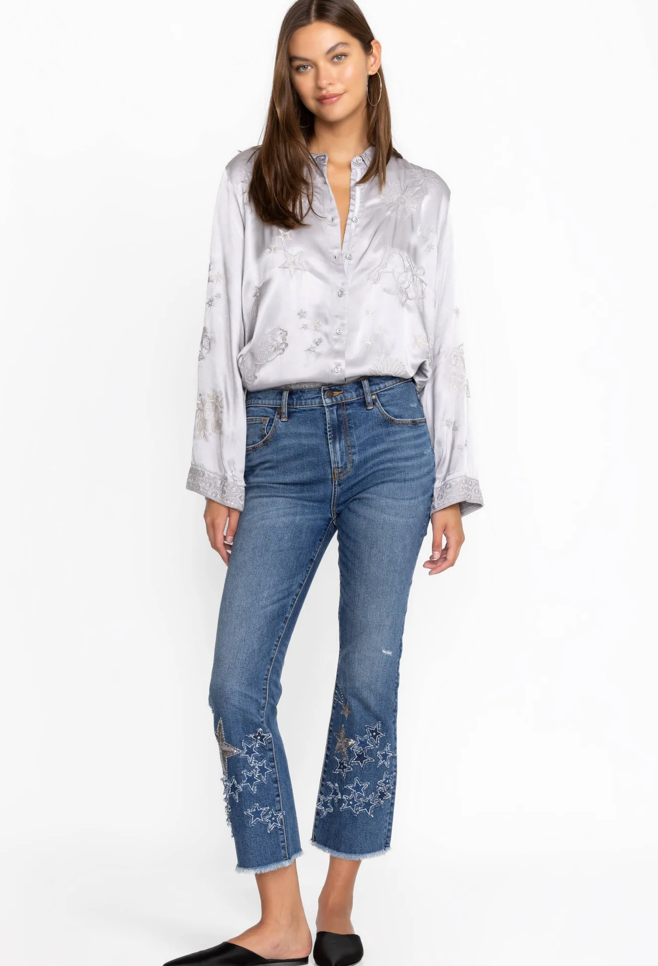 Women Johnny Was Stars Dance Cropped Baby Boot Jean