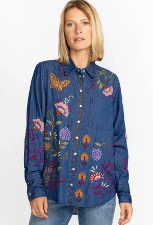 Women Johnny Was Toni Relaxed Denim Pocket Shirt