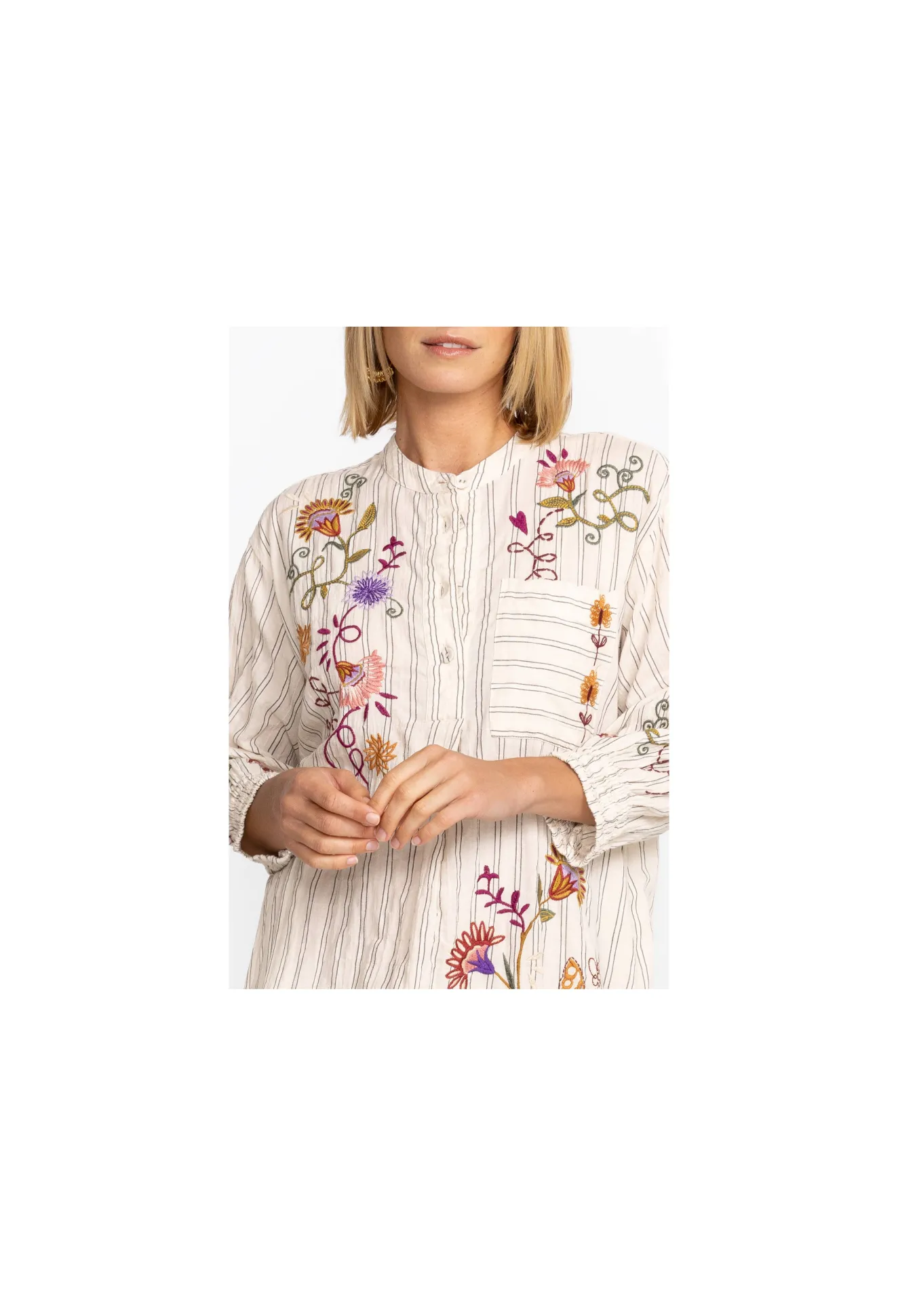 Women Johnny Was Toni Smocked Cuff Tunic