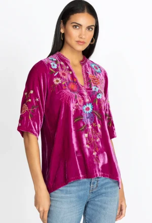 Women Johnny Was Ulla Velvet Easy V-Neck Blouse