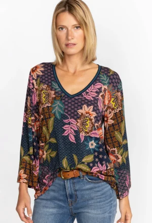 Women Johnny Was V-Neck Kimono Sleeve Tee