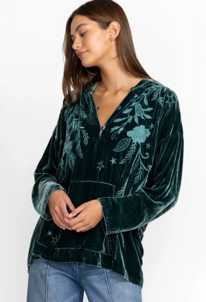 Women Johnny Was Wmns Frankie Velvet Pull On Hoodie